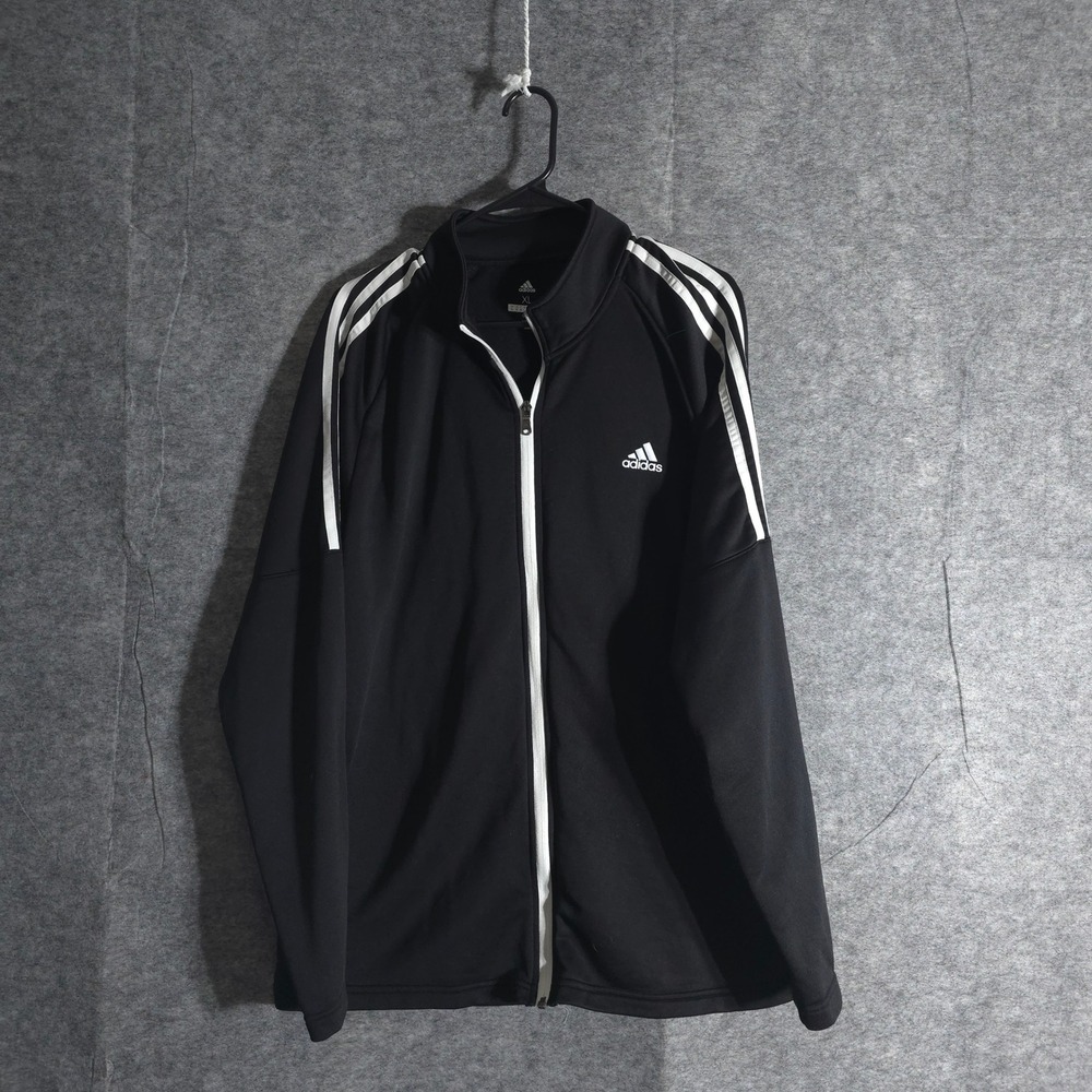 Adidas Golf Track Jacket Mens XL Extra Large Full Zip Black White Stripe Logo